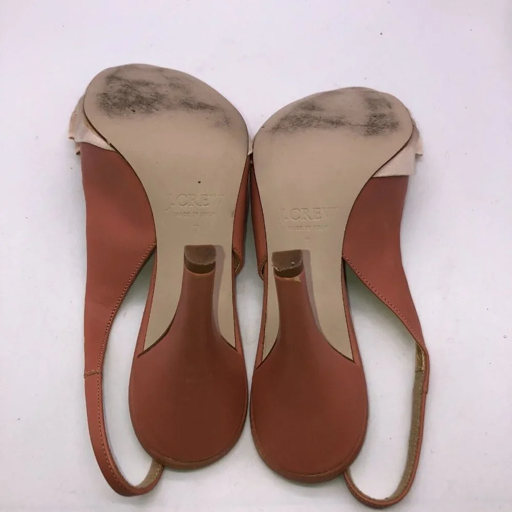 J Crew Womens Size 7 Pink Leather Bow Slip On Peep Toe Slingback Heels Shoes